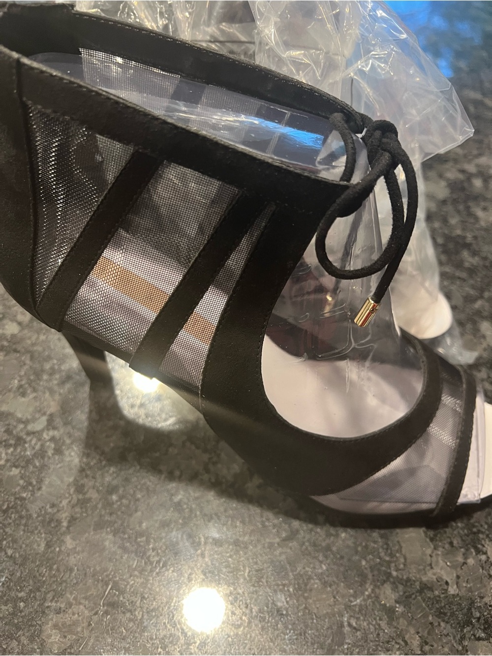 New Kelly & Katie Black Lace-Up Mesh Peep-Toe High Heel Ankle Bootie - Picture 4 of 7